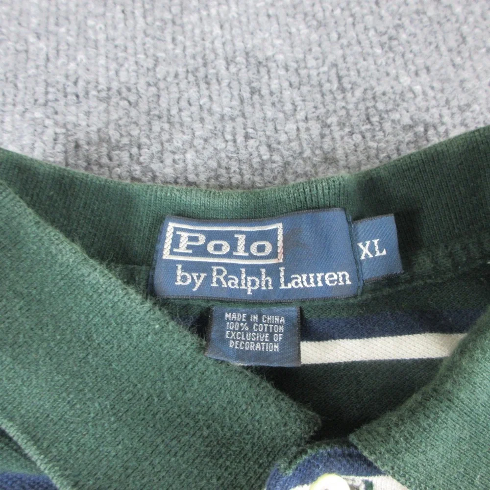 Polo Ralph Lauren Shirt Men XL Green White Striped Button Up Short Sleeve Preppy